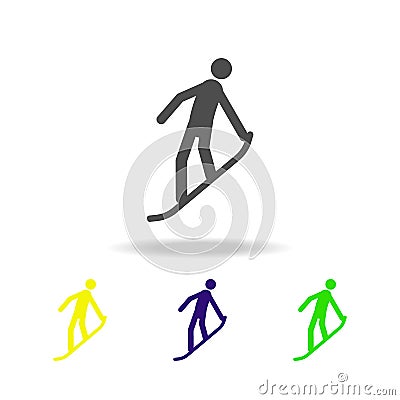 Silhouette snowboarder athlete isolated multicolored icon. Winter sport games discipline. Symbol, signs can be used for web, logo, Stock Photo