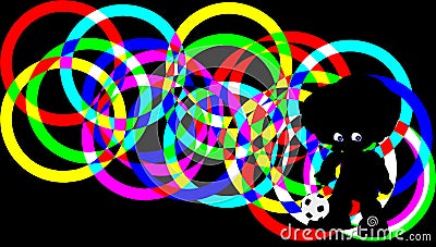 Silhouette soccer player on background of colorful rings. clipping path Stock Photo