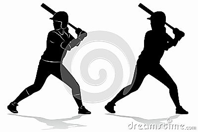 Silhouette of a softball woman player, vector drawing Vector Illustration