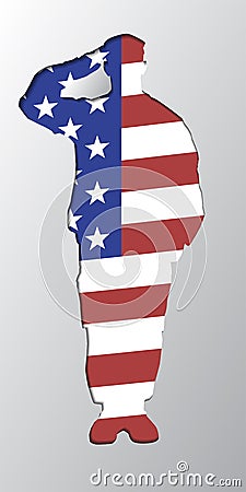 The silhouette of a soldier saluting, United States of America flag background Vector Illustration