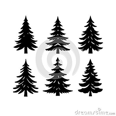 Silhouette Solid Vector Icon Set Of Christmas Tree, Yule, Fir, Tannenbaum, Evergreen, Conifer, Pine, Holiday, Festive Stock Photo