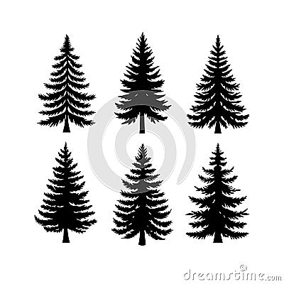 Silhouette Solid Vector Icon Set Of Christmas Tree, Yule, Fir, Tannenbaum, Evergreen, Conifer, Pine, Holiday, Festive Stock Photo