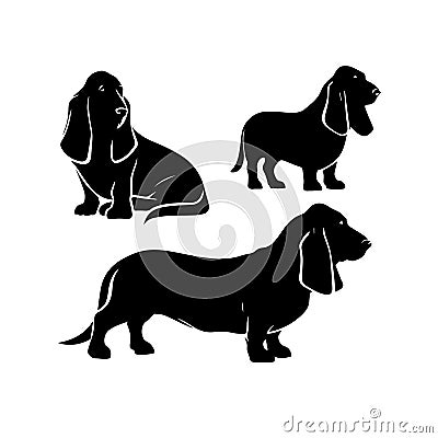 Silhouette Solid Vector Icon Set Of Dog, Breeds, Canine, Pooch, Hound, Puppy, Mutt, Pet, Doggy. Vector Illustration