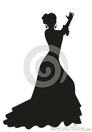 Silhouette of Spanish Flamenco dancer woman dancing isolated on white background Vector Illustration