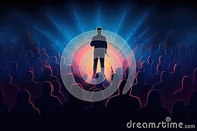 Silhouette of Speaker Orator Talking on Stage with Spotlights, extreme closeup. Generative AI Stock Photo