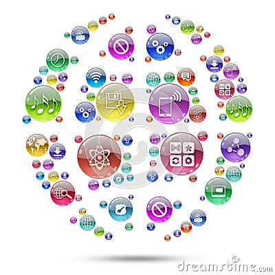 Silhouette sphere consisting of apps icons Stock Photo