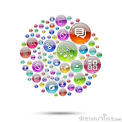 Silhouette sphere consisting of apps icons Stock Photo