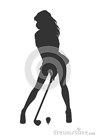 Silhouette of sport beautiful woman golfer ready to hit the ball. Vector Illustration