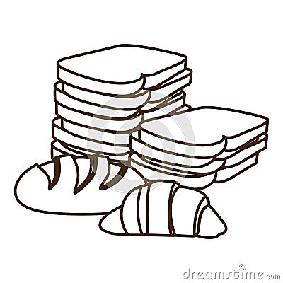 silhouette stack slices bread and croissant Cartoon Illustration