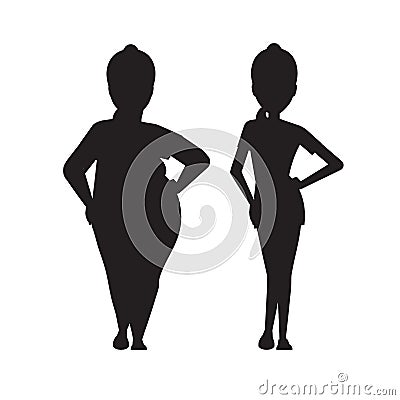 Silhouette. stages weight loss before and after. Vector Illustration