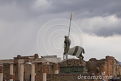 The silhouette of a statue of a Centaur, at the ruins of the ancient Roman city of Pompeii Editorial Stock Photo