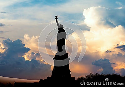 Silhouette of Statue of Liberty over dramatic full moon, New York, USA Editorial Stock Photo