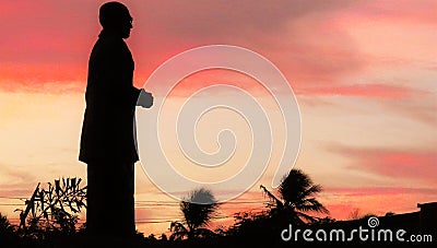 The statue of S.W.R.D.Bandaranayake near clock tower in polonnaruwa,Sri Lanka. Editorial Stock Photo