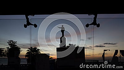 Silhouette of the statue of Poet dos Escravos Castro Alves in the square that bears his name in Salvador Bahia Editorial Stock Photo