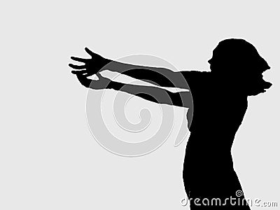 Silhouette of a statue of a woman, her hands outstretched in prayer. Waiting on a shore, Rosses point, coutny Sligo, Ireland Stock Photo