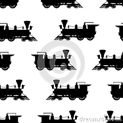 Silhouette steam locomotive seamless background Vector Illustration