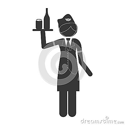 Silhouette stewardess body with drinks Vector Illustration