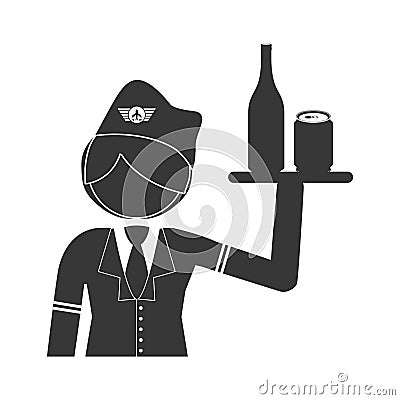 Silhouette stewardess half body with drinks Vector Illustration