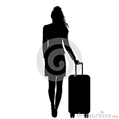 Silhouette of stewardess woman isolated on white background Vector Illustration