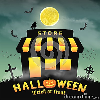 Silhouette store shop in a night graveyard Vector Illustration