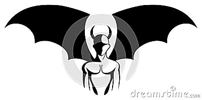 Silhouette of a stylized devil in white and black isolated Stock Photo