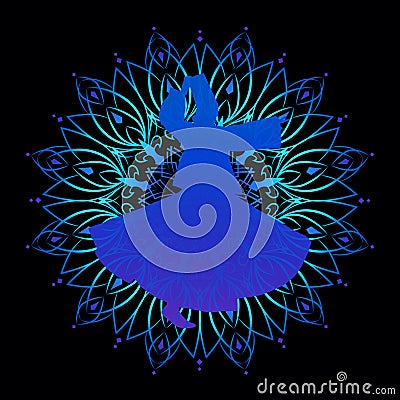 silhouette of sufi dervish tanura dancer mandala background Vector Illustration