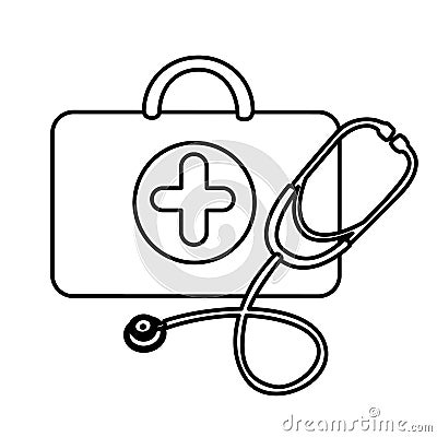 silhouette suitcase health with stethoscope icon Stock Photo