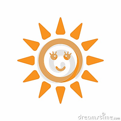 Silhouette of sun with a smiling face. Isolated icon, symbol, logo. Vector Illustration