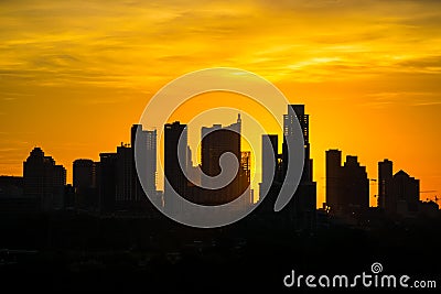 Silhouette Sunrise Austin Texas Skyline Stock Photo