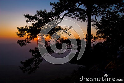 Silhouette sunset on the mountain Editorial Stock Photo