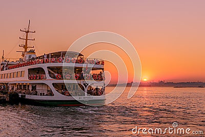 Silhouette sunset view of bosphorous ffrom Kadikoy Editorial Stock Photo