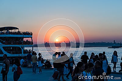 Silhouette sunset view of bosphorous ffrom Kadikoy Editorial Stock Photo