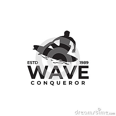 Silhouette surfer man logo design Vector Illustration