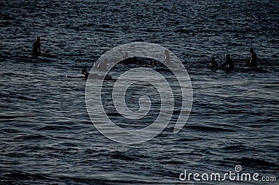 Silhouette Surfer at Sunset Stock Photo