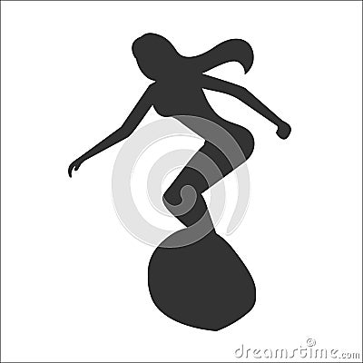 Silhouette of surfer woman Vector Illustration