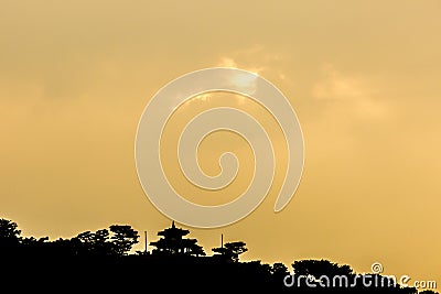 Silhouette Suwon Hwaseong Fortress at sunset, South Korea. Traditional korean background Stock Photo