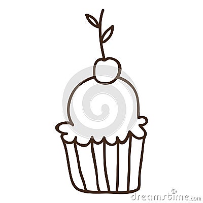 silhouette sweet cupcake icon with cherry Cartoon Illustration