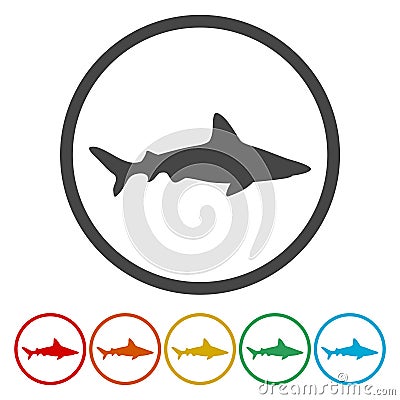 Silhouette, Swimming Shark icon set Vector Illustration