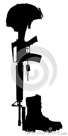 Silhouette of a symbol of a fallen soldier. Stock Photo