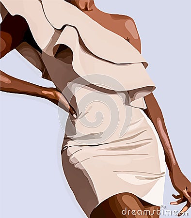 Silhouette of a tanned girl in a beige dress Vector Illustration