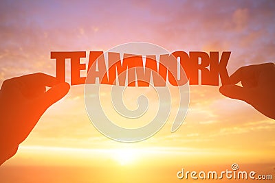 Silhouette of teamwork word Stock Photo