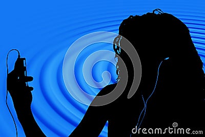 Silhouette of Teen with Digital Video Player Stock Photo