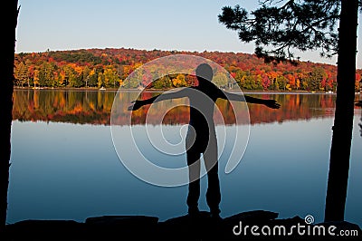 Silhouette of a teenage girl in nature Stock Photo