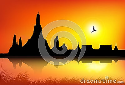 A silhouette of Temple Cartoon Illustration