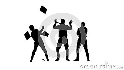 Silhouette Three guys throwing documents in the air and starting Stock Photo