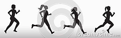 Silhouette of three running women Vector Illustration