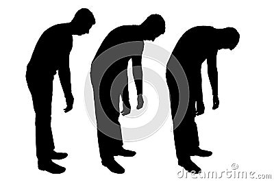 Silhouette of three tired men Stock Photo