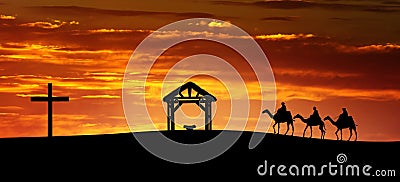 Three wise men go for the star of Bethlehem Stock Photo