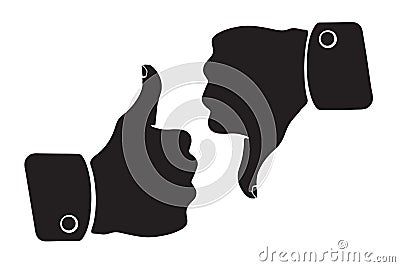 Silhouette of thumb up and thumb down symbols of like and dislike Vector Illustration