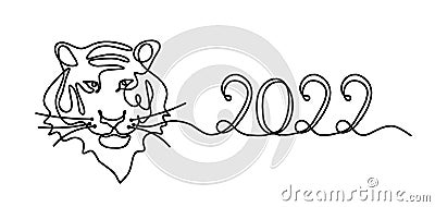 Silhouette of tiger with year 2022 as line drawing on white Vector Illustration